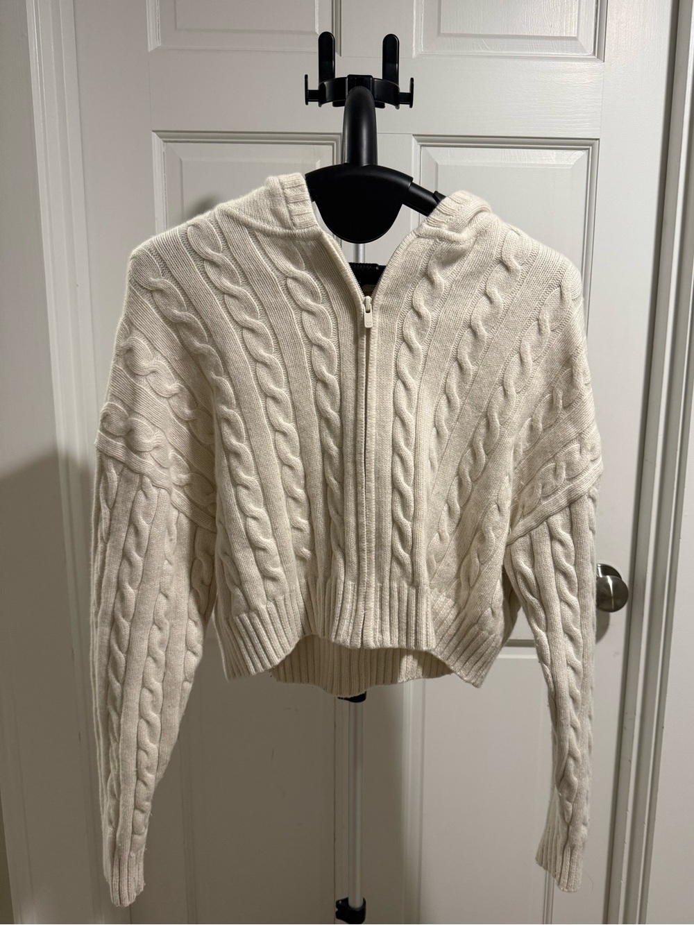 Aritzia Sunday Best Cream Cable-Knit Zip Hoodie